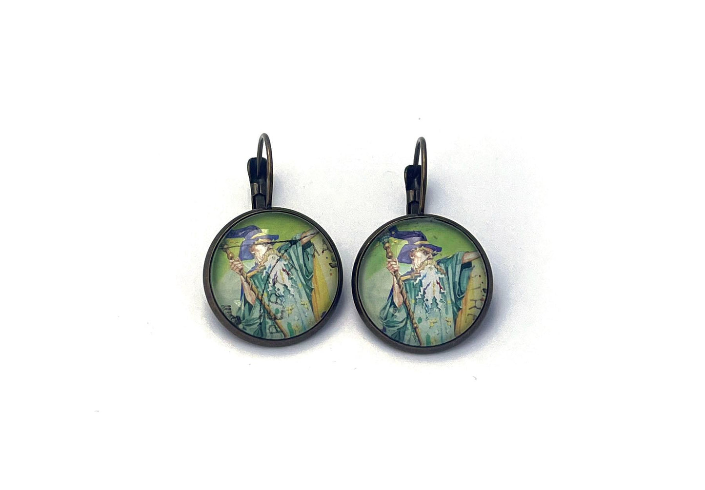 2002 Wizard - Australia Stamp - Postage stamp jewelry - Vintage Postage Stamp Earrings - French clip earrings in antique bronze finish