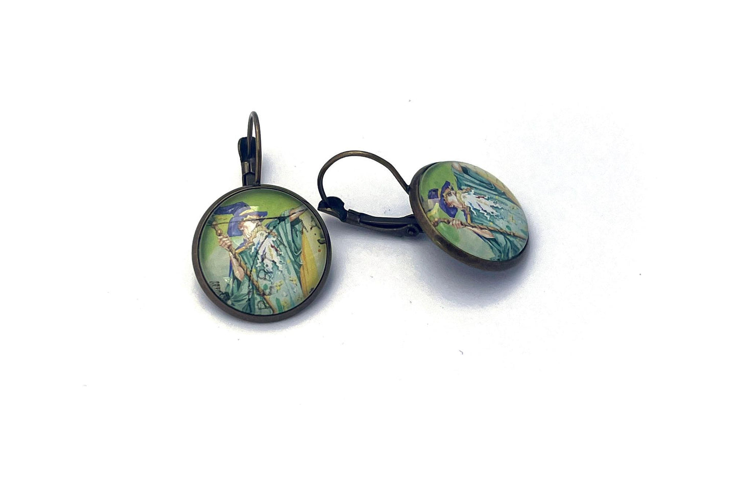 2002 Wizard - Australia Stamp - Postage stamp jewelry - Vintage Postage Stamp Earrings - French clip earrings in antique bronze finish