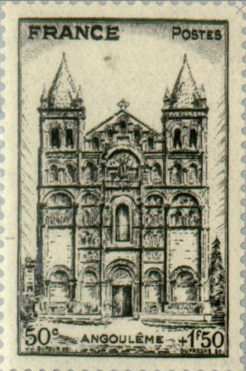 1944 Cathedral of Angouleme - France Postage Stamp - Postage stamp jewelry - Postage Stamp Necklace