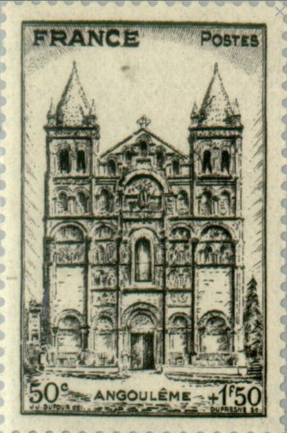 1944 Cathedral of Angouleme - France Postage Stamp - Postage stamp jewelry - Postage Stamp Necklace