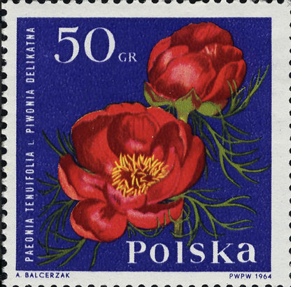 1964 Fernleaf Peony - Poland Stamp - Postage Stamp Jewelry - Vintage Postage Stamp Necklace - Antique Bronze