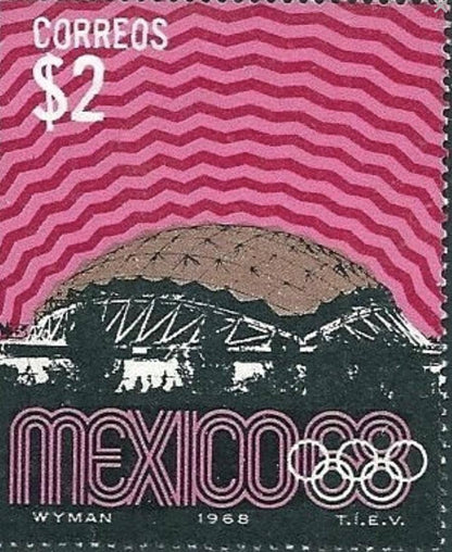 1968 Mexico Stamp - Postage stamp jewelry - Vintage Postage Stamp Earrings - French clip earrings in antique bronze finish
