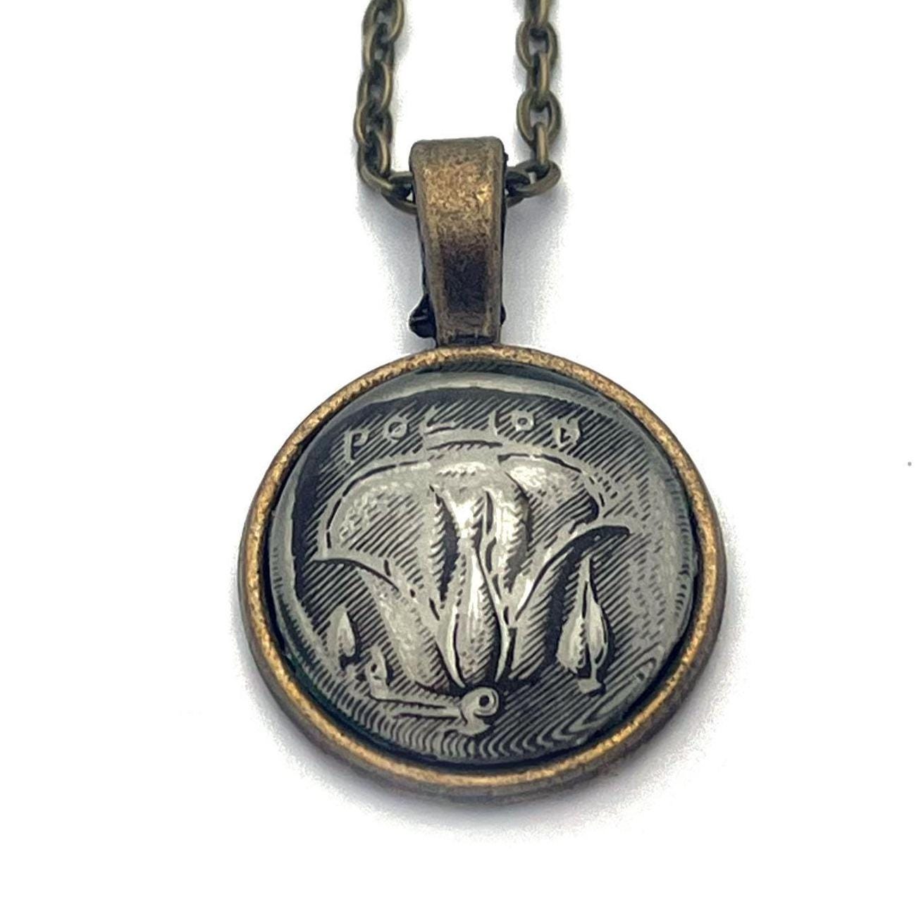 1959 Rose Coin Greece Stamp - Postage Stamp Jewelry - Vintage Postage Stamp Necklace - Antique Bronze Finish