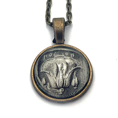 1959 Rose Coin Greece Stamp - Postage Stamp Jewelry - Vintage Postage Stamp Necklace - Antique Bronze Finish