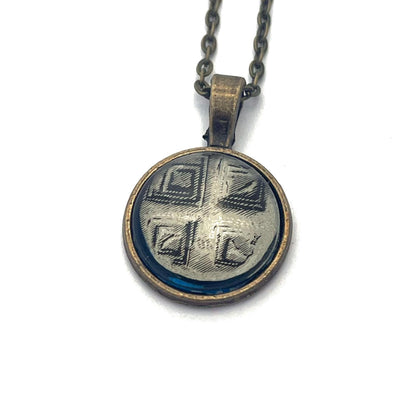 1959 Incised Square - Greece stamp - Postage Stamp Jewelry - Vintage Postage Stamp Necklace - Antique Bronze Finish