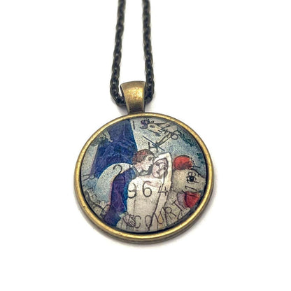 1963 Chagall - France Stamp -  Postage Stamp Jewelry - Vintage Postage Stamp Necklace - Antique Bronze