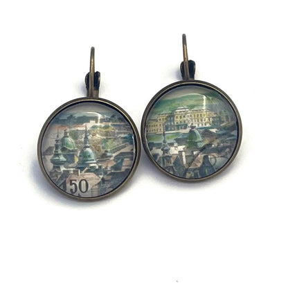 1964 South-East-Vienna - Austria Stamp - Postage stamp jewelry - Vintage Postage Stamp Earrings - French clip earrings in antique bronze