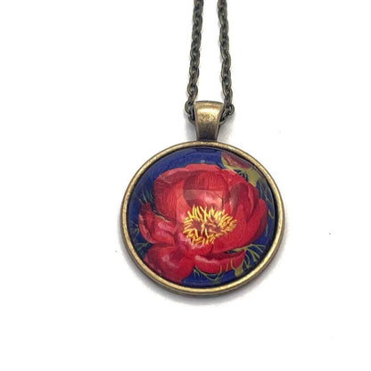 1964 Fernleaf Peony - Poland Stamp - Postage Stamp Jewelry - Vintage Postage Stamp Necklace - Antique Bronze