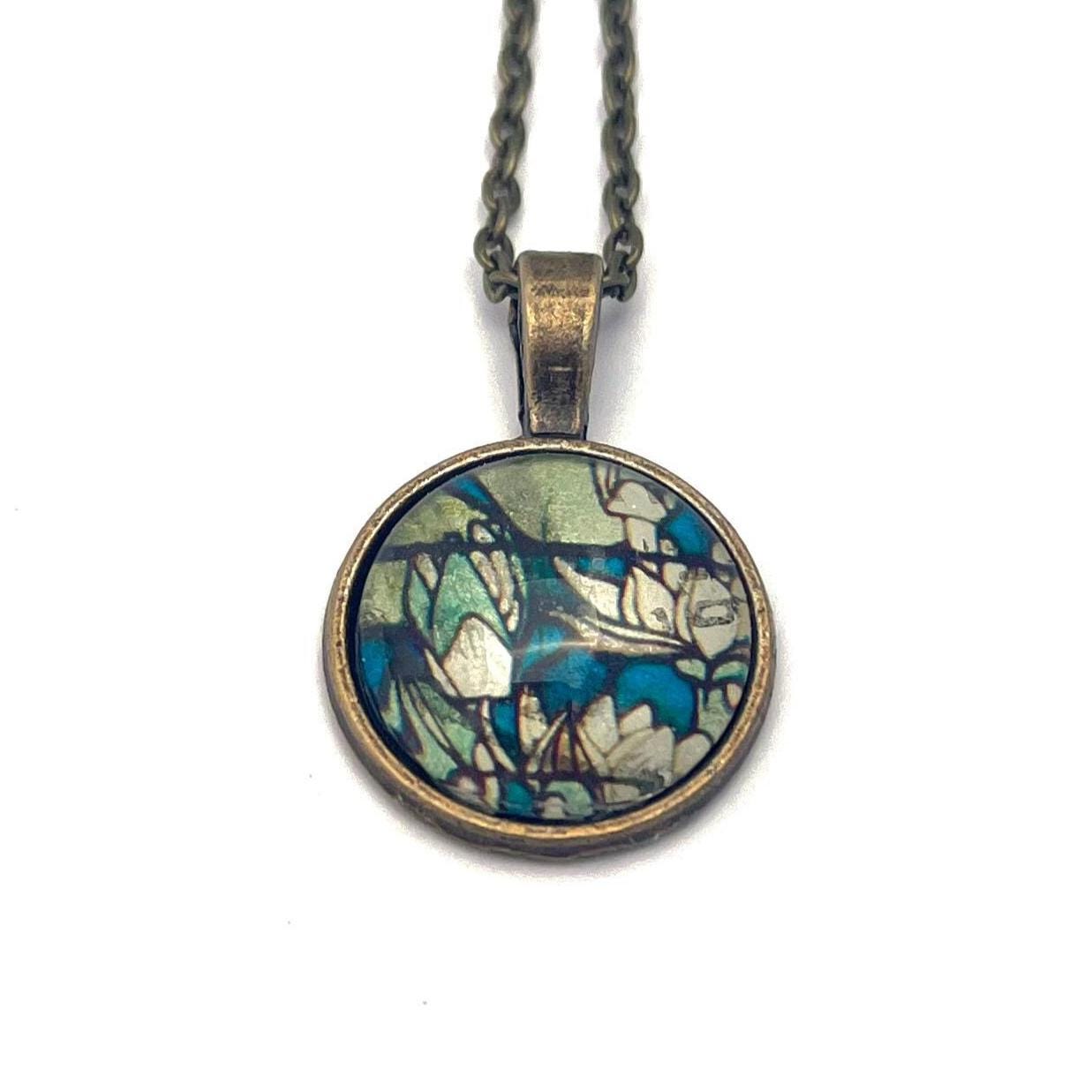 1971 Water Lilies - Poland Stamp - Postage Stamp Jewelry - Vintage Postage Stamp Necklace - Antique Bronze Finish
