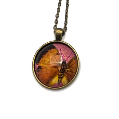 1971 Butterfly - Ajman Stamp - Postage Stamp Jewelry - Vintage Postage Stamp Necklace - Antique Bronze
