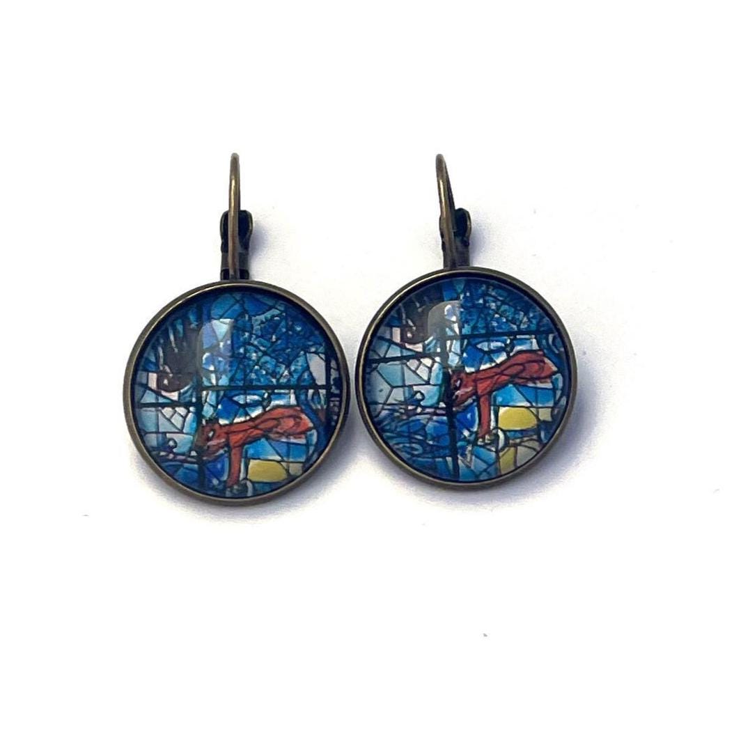 1973 Israel Stamp - Postage stamp jewelry - Postage Stamp Earrings - French clip earrings in antique bronze finish