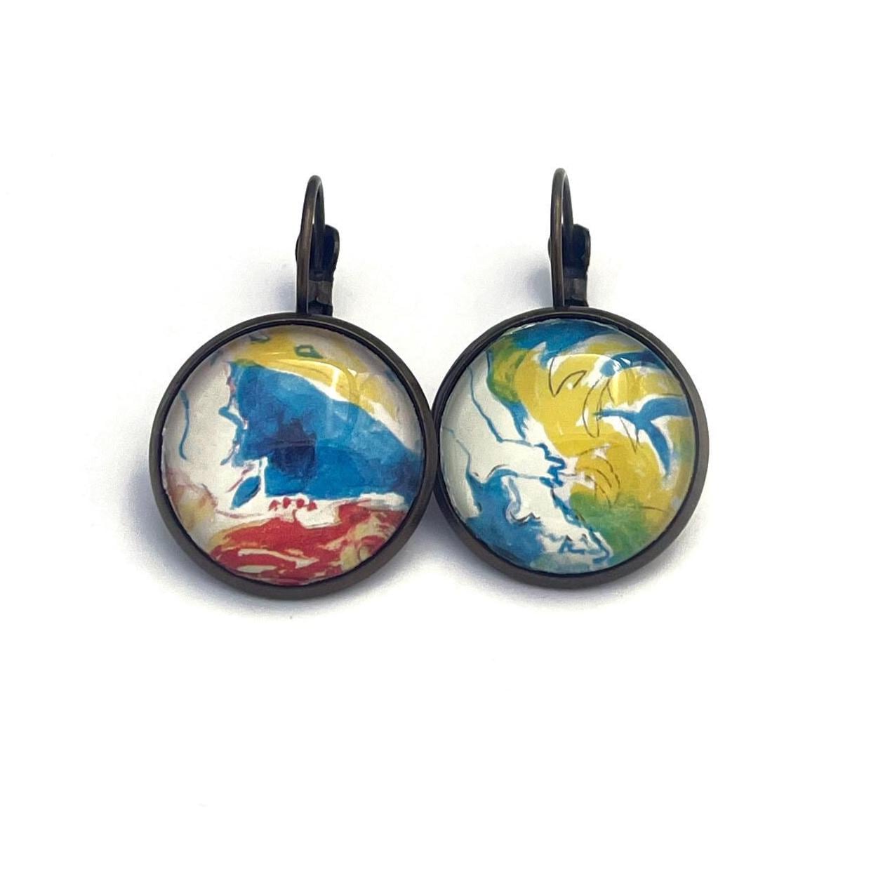 1981 Edouard Pignon "Divers" - France Stamp - Postage stamp jewelry - Vintage Postage Stamp Earrings - French clip earrings antique bronze