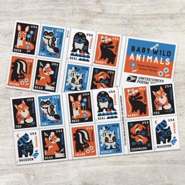2025 USA Baby Wild Animals Stamp - Postage Stamp Jewelry - Vintage Postage Stamp Necklace - Antique Bronze Finish