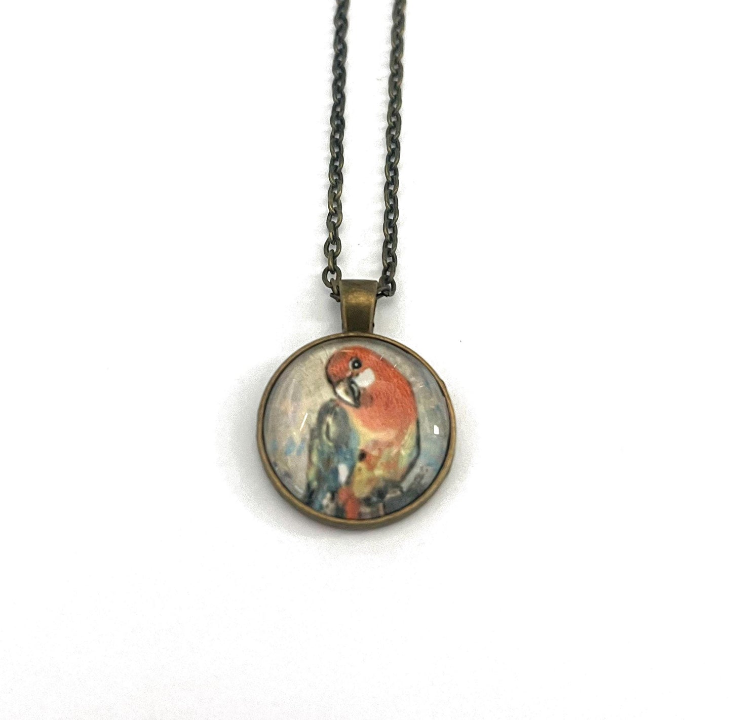 1999 Scarlet Macaw - Romania Stamp - Postage stamp jewelry - Postage Stamp Necklace