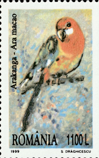 1999 Scarlet Macaw - Romania Stamp - Postage stamp jewelry - Postage Stamp Necklace