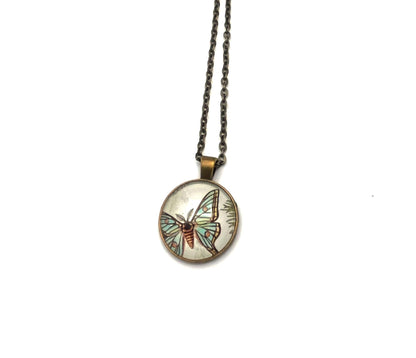 1980 Spanish Moon Moth - France Stamp  - United States Stamp - Postage stamp jewelry - Postage Stamp Necklace