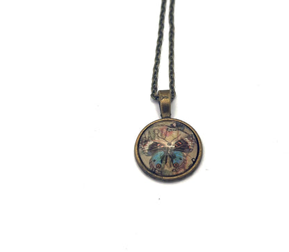 1976 Butterfly - Malaysia Stamp - Postage Stamp Jewelry - Vintage Postage Stamp Necklace - Antique Bronze Finish