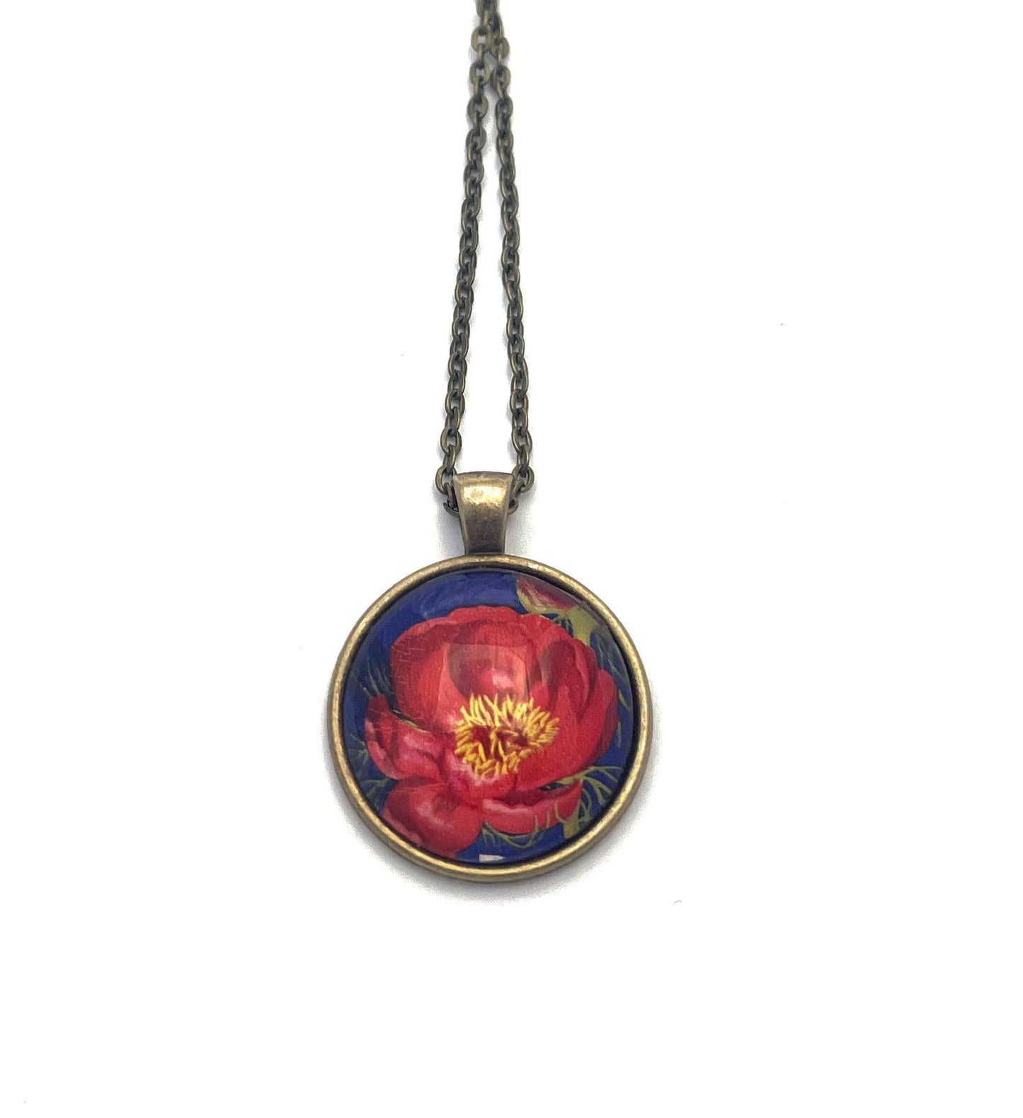 1964 Fernleaf Peony - Poland Stamp - Postage Stamp Jewelry - Vintage Postage Stamp Necklace - Antique Bronze