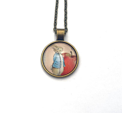2021 Peter Rabbit & Apple - Japan Stamp - Postage stamp jewelry - Postage Stamp Necklace