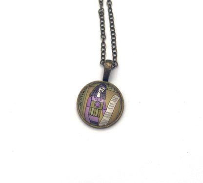 1984 Huldah - Israel Postage Stamp Jewelry - Vintage Postage Stamp Necklace - Antique Bronze Finish