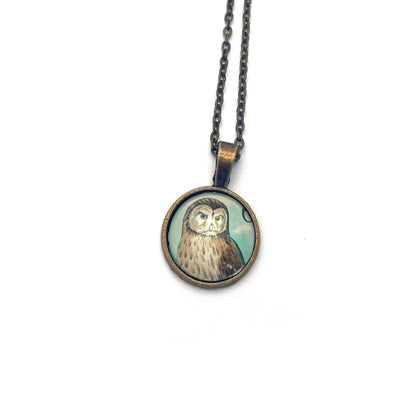 1984 Ural Owl - Hungary Postage Stamp Jewelry - Vintage Postage Stamp Necklace - Antique Bronze Finish