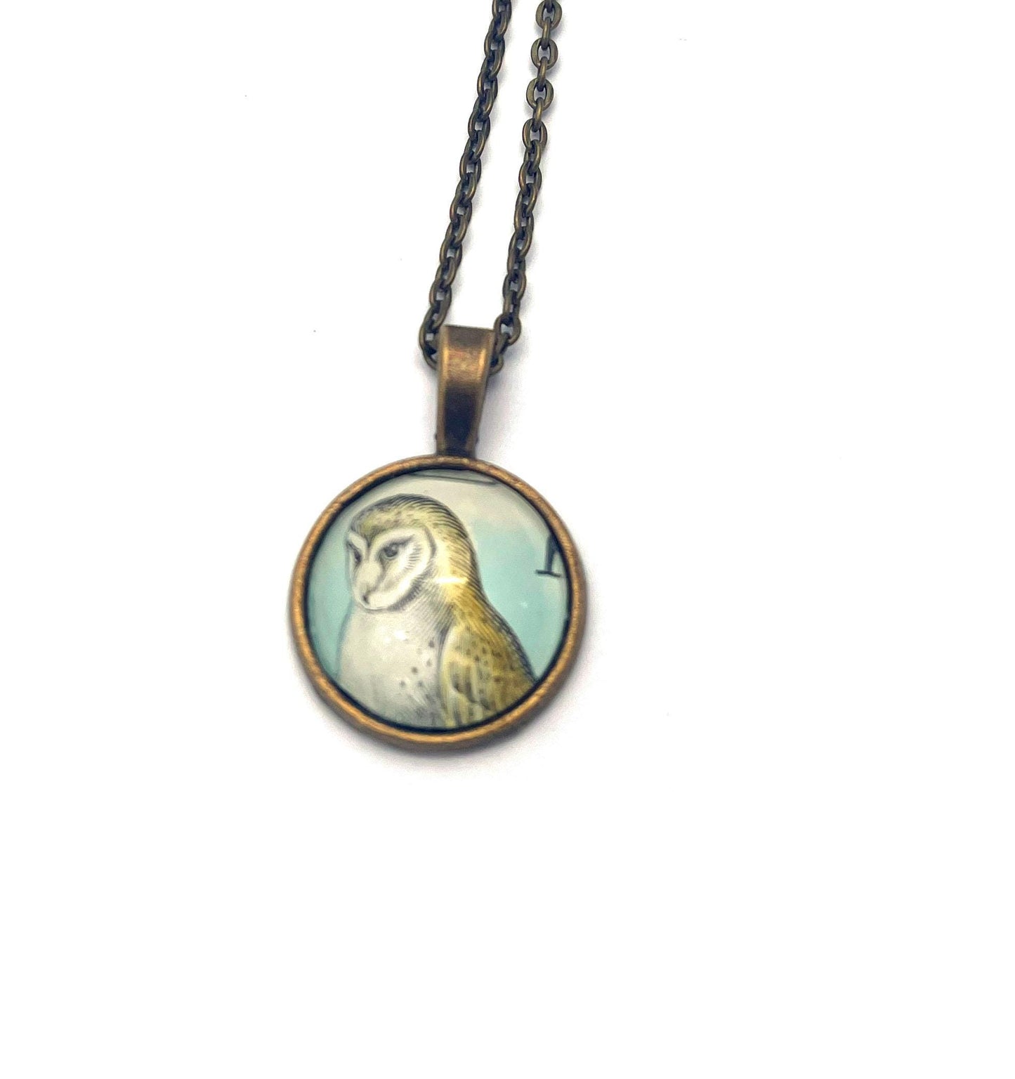 1984 Western Barn Owl - Hungary Postage Stamp Jewelry - Vintage Postage Stamp Necklace - Antique Bronze Finish