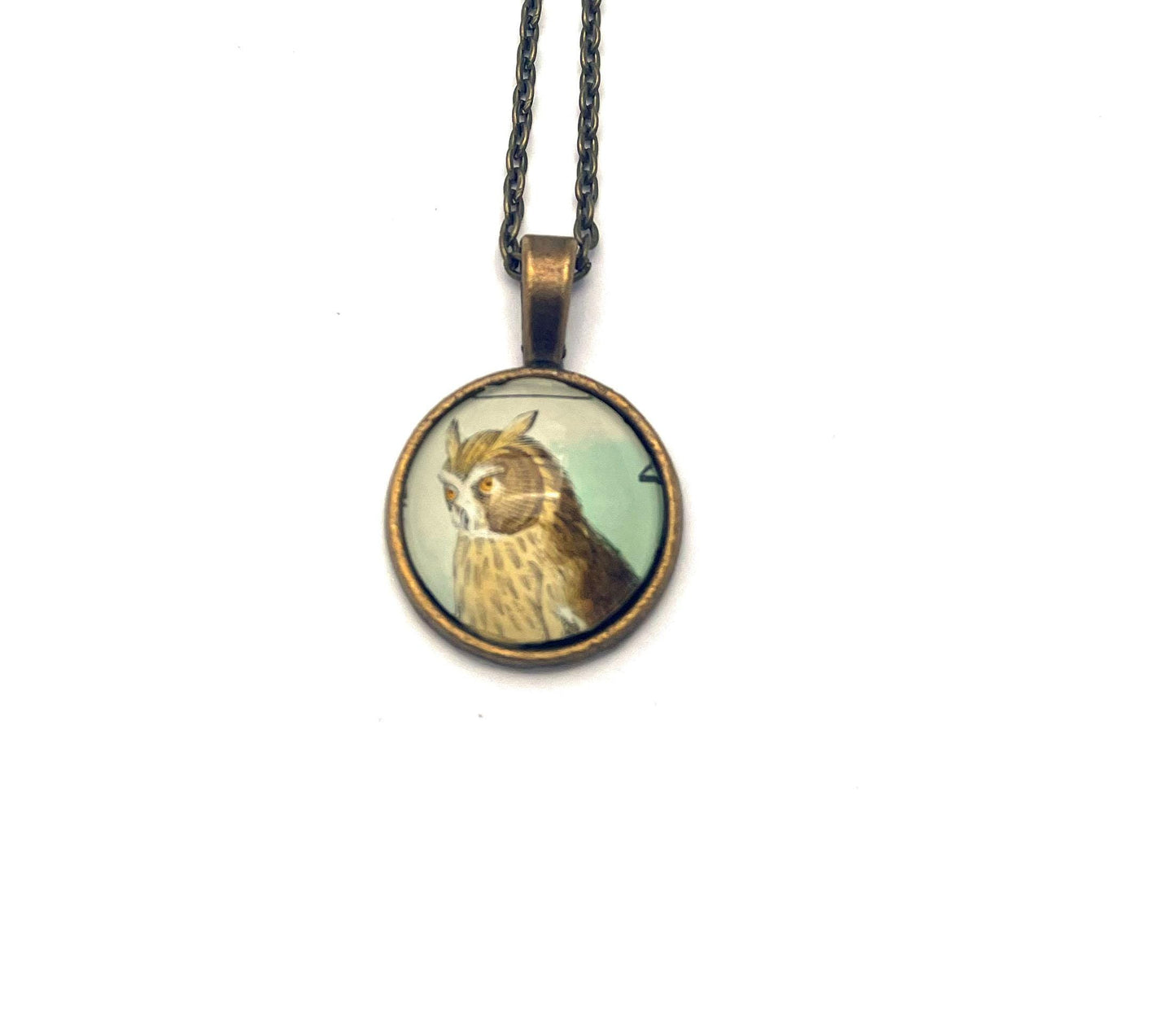 1984 Long-eared Owl - Hungary Postage Stamp Jewelry - Vintage Postage Stamp Necklace - Antique Bronze Finish