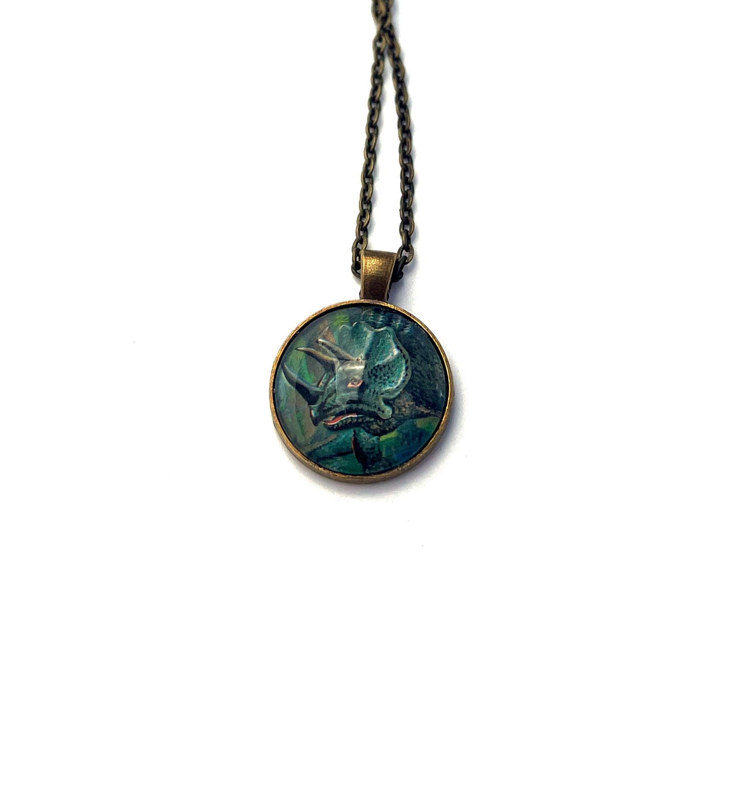 1991 Triceratops - Tanzania Postage Stamp Jewelry - Vintage Postage Stamp Necklace - Antique Bronze