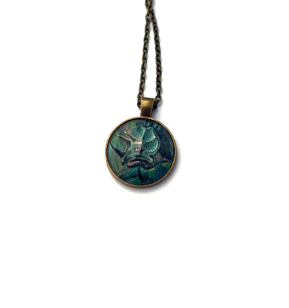1991 Triceratops - Tanzania Postage Stamp Jewelry - Vintage Postage Stamp Necklace - Antique Bronze