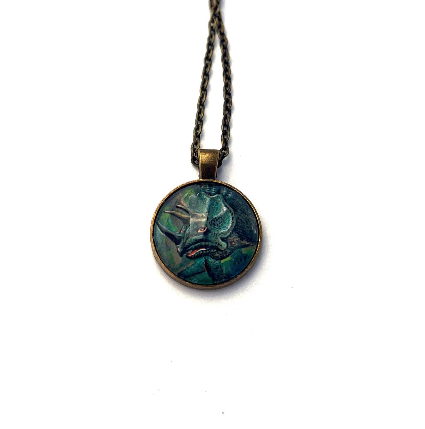 1991 Triceratops - Tanzania Postage Stamp Jewelry - Vintage Postage Stamp Necklace - Antique Bronze