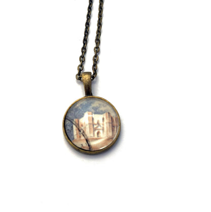 1980 Castel del Monte - Italy Stamp - Postage Stamp Jewelry - Vintage Postage Stamp Necklace - Antique Bronze Finish