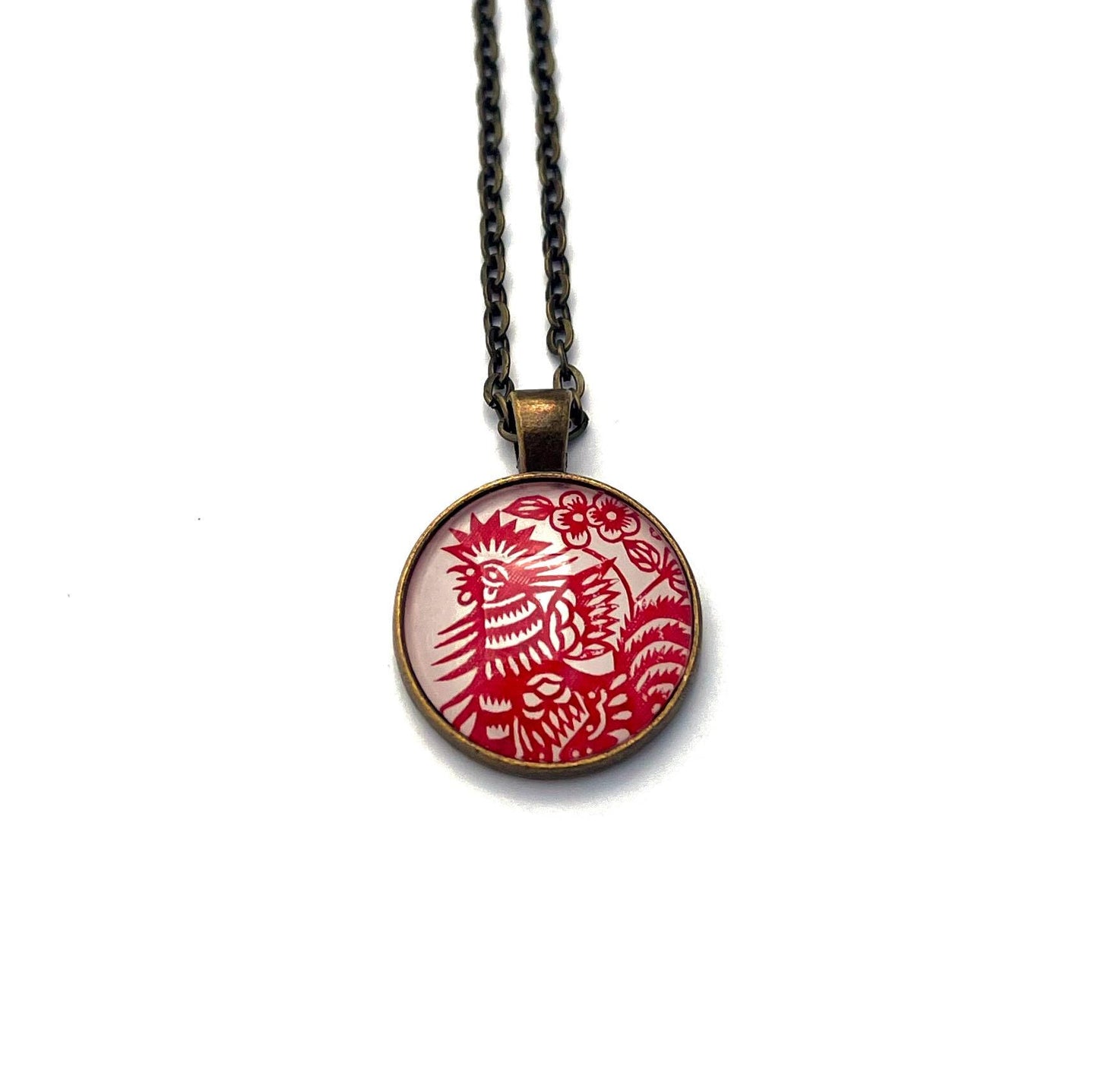 1993 Rooster - China Stamp - Postage stamp jewelry - Postage Stamp Necklace