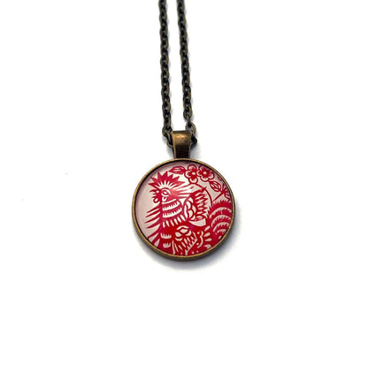 1993 Rooster - China Stamp - Postage stamp jewelry - Postage Stamp Necklace