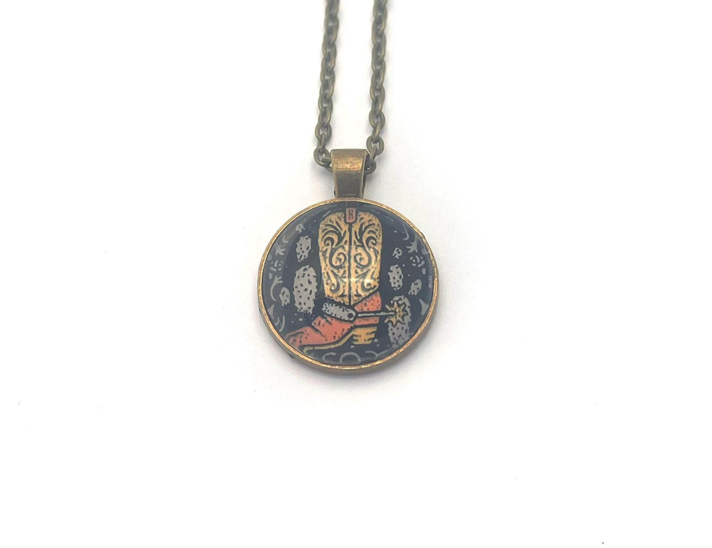 2021 USA Western Wear Boot - USA Stamp - Postage Stamp Jewelry - Vintage Postage Stamp Necklace - Antique Bronze Finish
