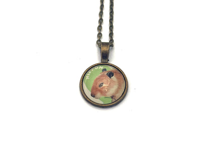 2014 Capybara - Japan Stamp - Postage Stamp Jewelry - Vintage Postage Stamp Necklace - Antique Bronze Finish