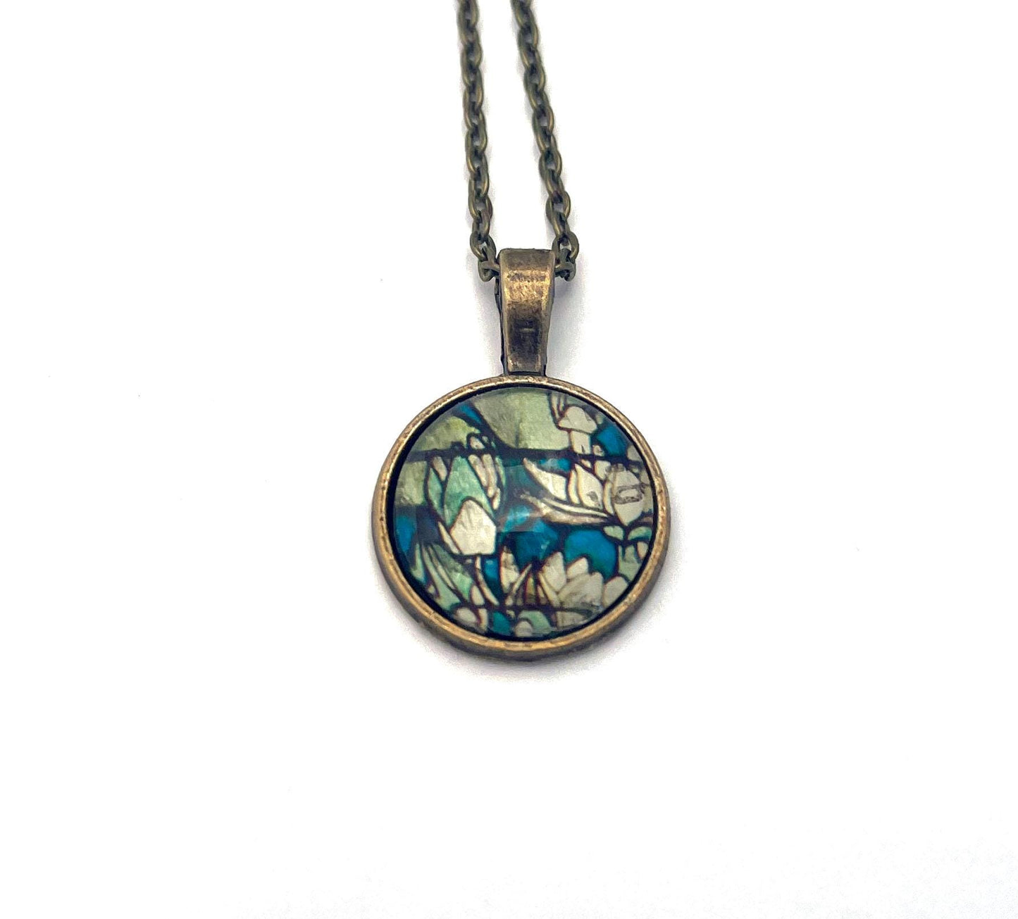 1971 Water Lilies - Poland Stamp - Postage Stamp Jewelry - Vintage Postage Stamp Necklace - Antique Bronze Finish