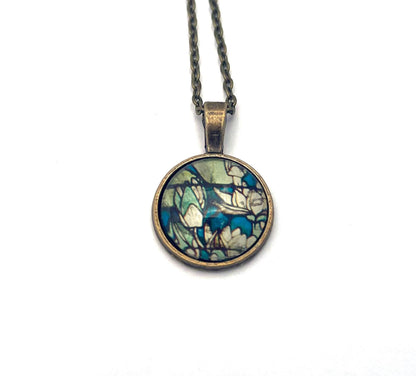 1971 Water Lilies - Poland Stamp - Postage Stamp Jewelry - Vintage Postage Stamp Necklace - Antique Bronze Finish