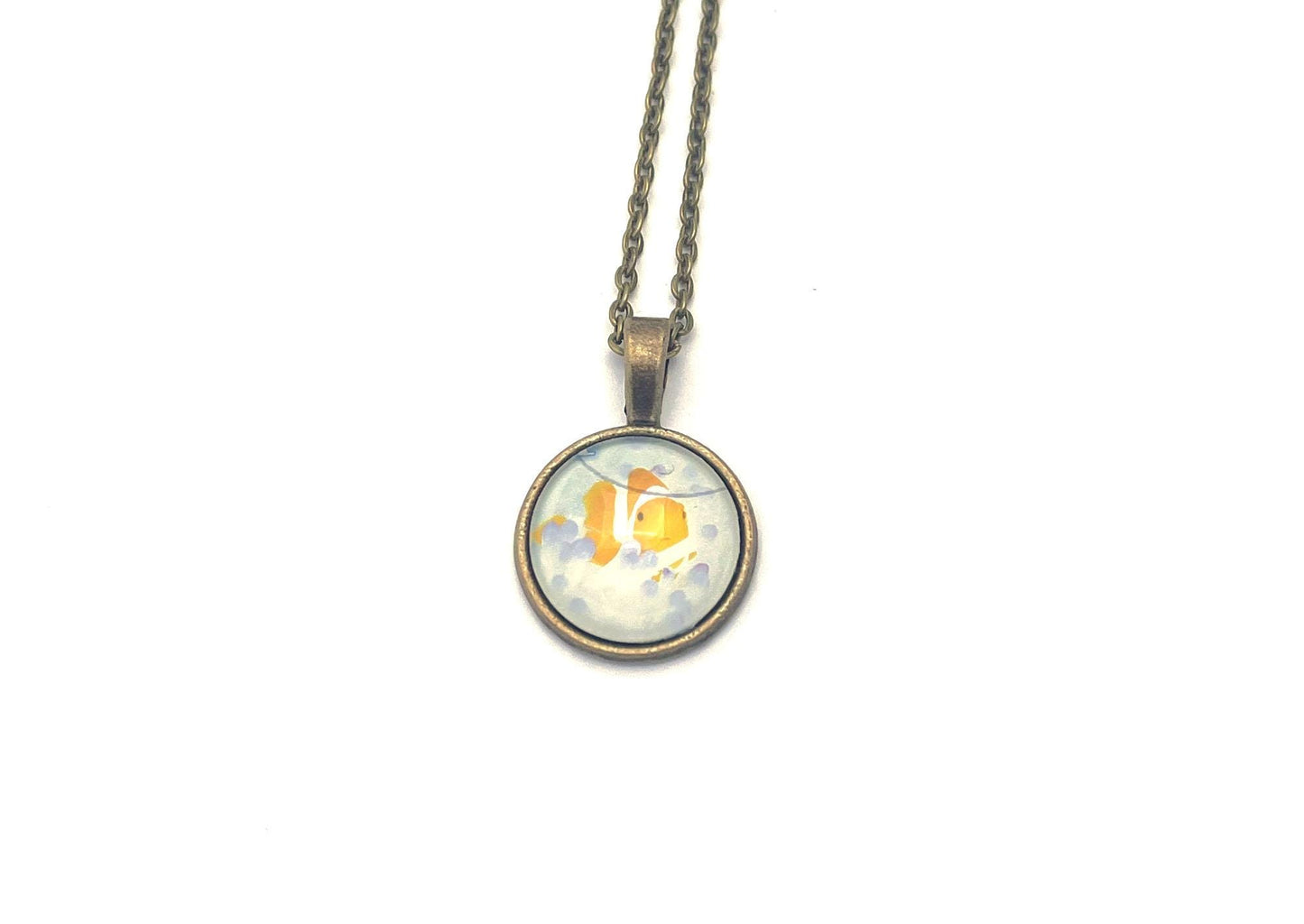 2022 Clownfish - Japan Stamp - Postage Stamp Jewelry - Vintage Postage Stamp Necklace - Antique Bronze Finish