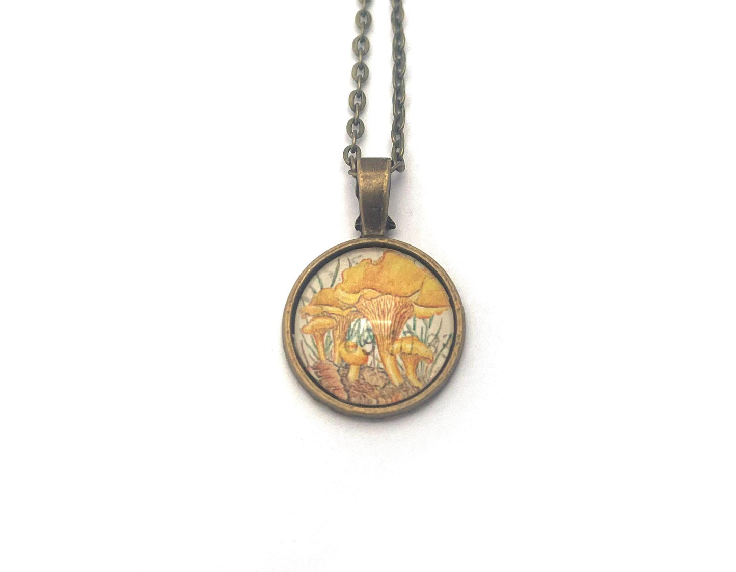 1989 Chanterelle - Norway Postage Stamp Jewelry - Vintage Postage Stamp Necklace - Antique Bronze Finish