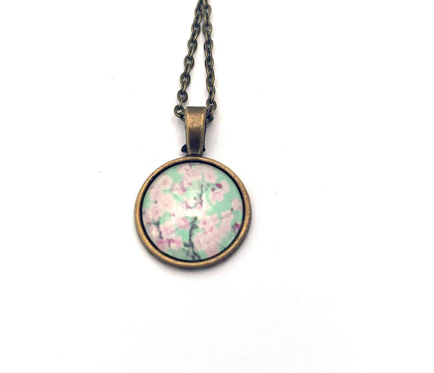 2014 Cherry Blossom - Japan Stamp - Postage Stamp Jewelry - Vintage Postage Stamp Necklace - Antique Bronze Finish