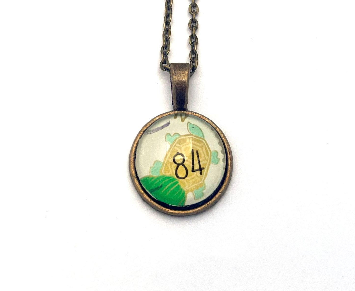 2021 Turtle - Japan Stamp - Postage Stamp Jewelry - Vintage Postage Stamp Necklace - Antique Bronze Finish