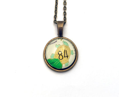 2021 Turtle - Japan Stamp - Postage Stamp Jewelry - Vintage Postage Stamp Necklace - Antique Bronze Finish