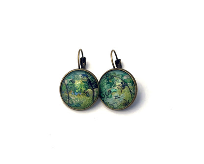 2021 Vincent van Gogh - Japan Stamp - Postage stamp jewelry - Vintage Postage Stamp Earrings - French clip earrings in antique bronze finish