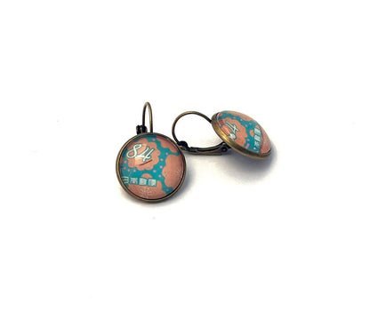 2022 Flowers - Japan Stamp - Postage Stamp Jewelry - Vintage Postage Stamp Earrings - French clip earrings in antique bronze finish