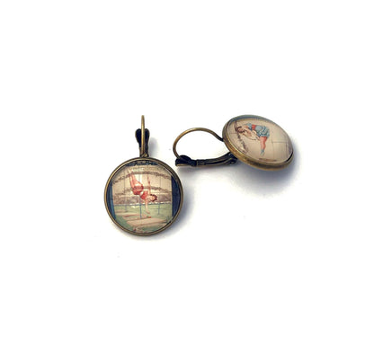 2014 Ringling Brothers - USA Stamp - Postage stamp jewelry - Vintage Postage Stamp Earrings - French clip earrings in antique bronze finish