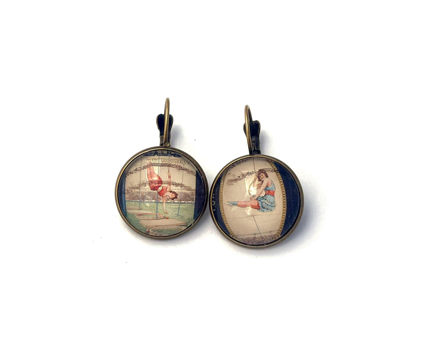 2014 Ringling Brothers - USA Stamp - Postage stamp jewelry - Vintage Postage Stamp Earrings - French clip earrings in antique bronze finish