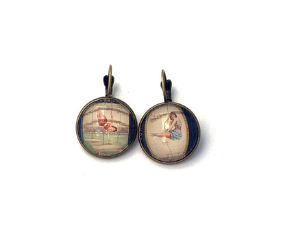 2014 Ringling Brothers - USA Stamp - Postage stamp jewelry - Vintage Postage Stamp Earrings - French clip earrings in antique bronze finish