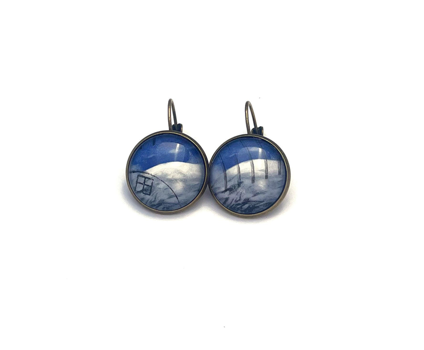1988 Basho Matsuo Poem - Japan Postage Stamp Jewelry - Vintage Postage Stamp Earrings - French clip earrings in antique bronze finish
