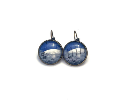1988 Basho Matsuo Poem - Japan Postage Stamp Jewelry - Vintage Postage Stamp Earrings - French clip earrings in antique bronze finish