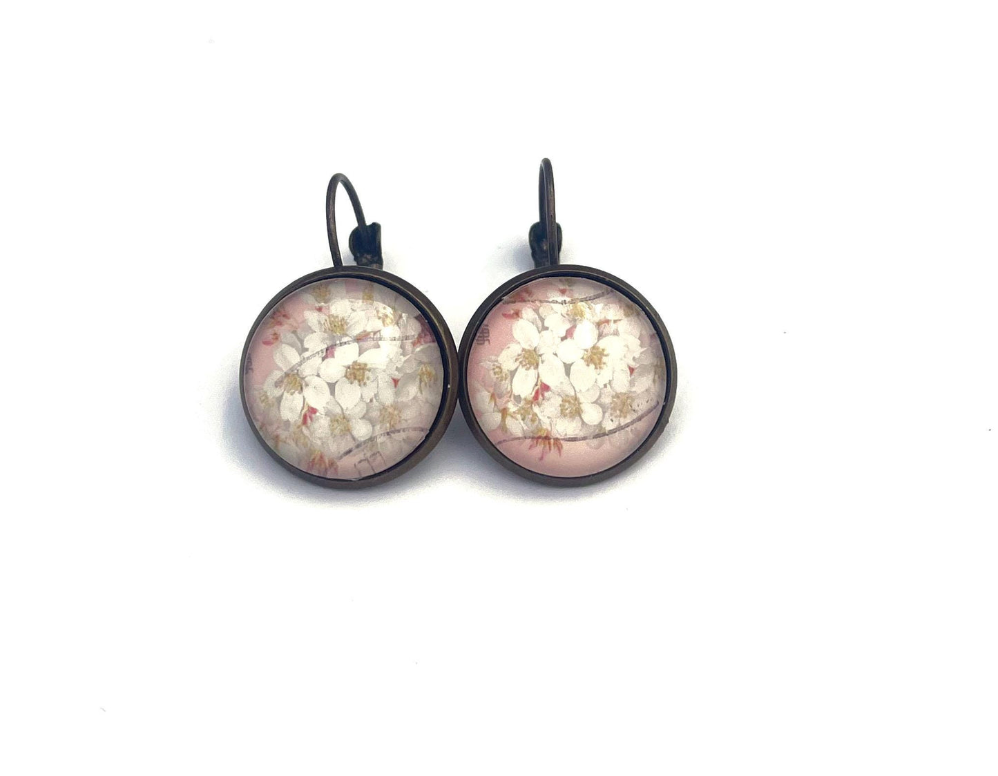 2017 Cherry Blossom - Japan Stamp - Postage stamp jewelry - Vintage Postage Stamp Earrings - French clip earrings in antique bronze finish